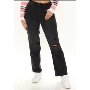 NWT Fashion Nova Cara Stretch Black Straight Leg Distressed Jeans Size‎ 9 0149